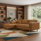 102" Sienna Leather Left Chaise Style Sofa With Toss Pillows