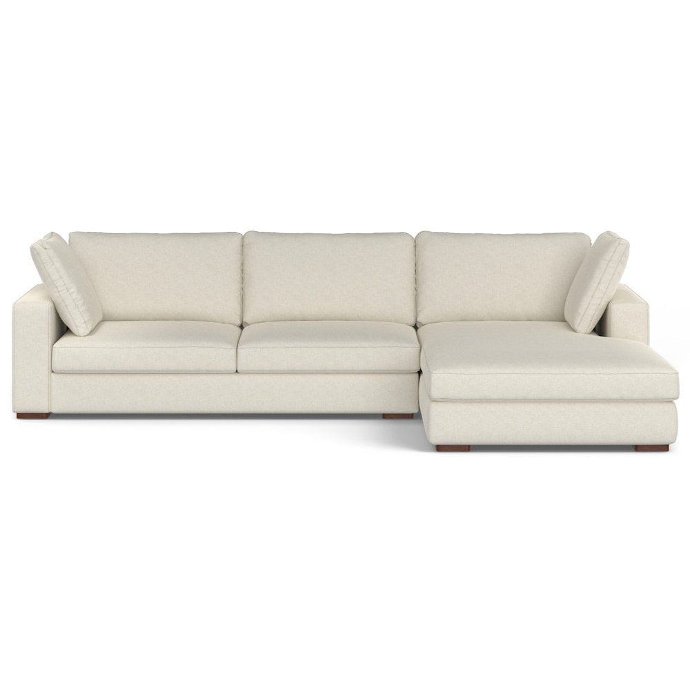 122" Cream Upholstered Right Chaise Style Sofa With Toss Pillows