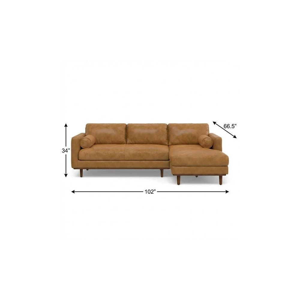 102" Sienna Leather Right Sofa With Toss Pillows