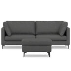 90" Gray Upholstered Sofa With Ottoman And Toss Pillows