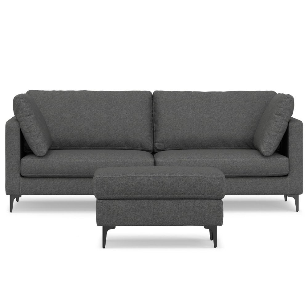 90" Gray Upholstered Sofa With Ottoman And Toss Pillows
