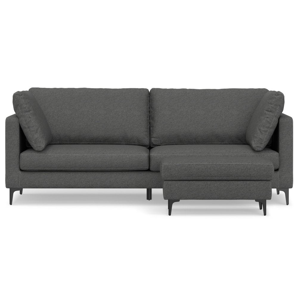 90" Gray Upholstered Sofa With Ottoman And Toss Pillows