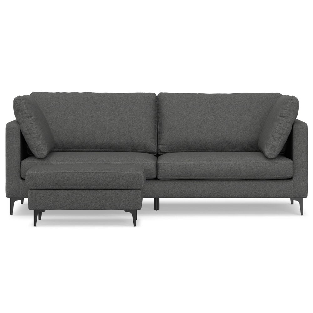 90" Gray Upholstered Sofa With Ottoman And Toss Pillows