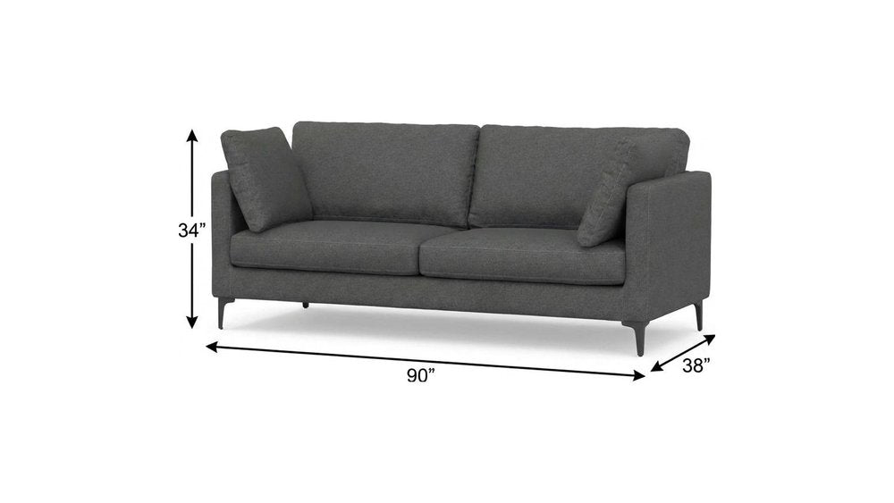 90" Gray Upholstered Sofa With Ottoman And Toss Pillows