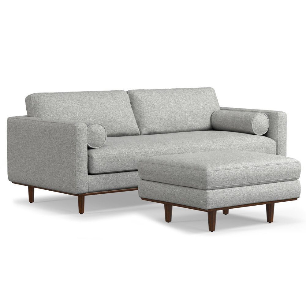 89" Gray Upholstered Sofa With Ottoman And Toss Pillows