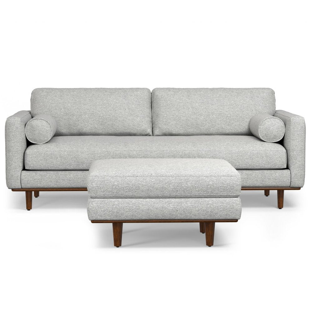 89" Gray Upholstered Sofa With Ottoman And Toss Pillows