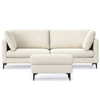 90" Cream Upholstered Sofa With Ottoman And Toss Pillows