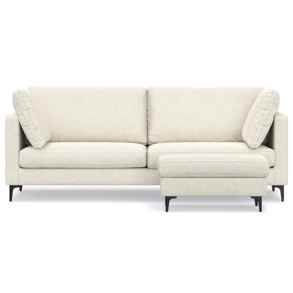 90" Cream Upholstered Sofa With Ottoman And Toss Pillows