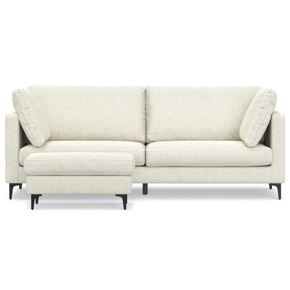 90" Cream Upholstered Sofa With Ottoman And Toss Pillows