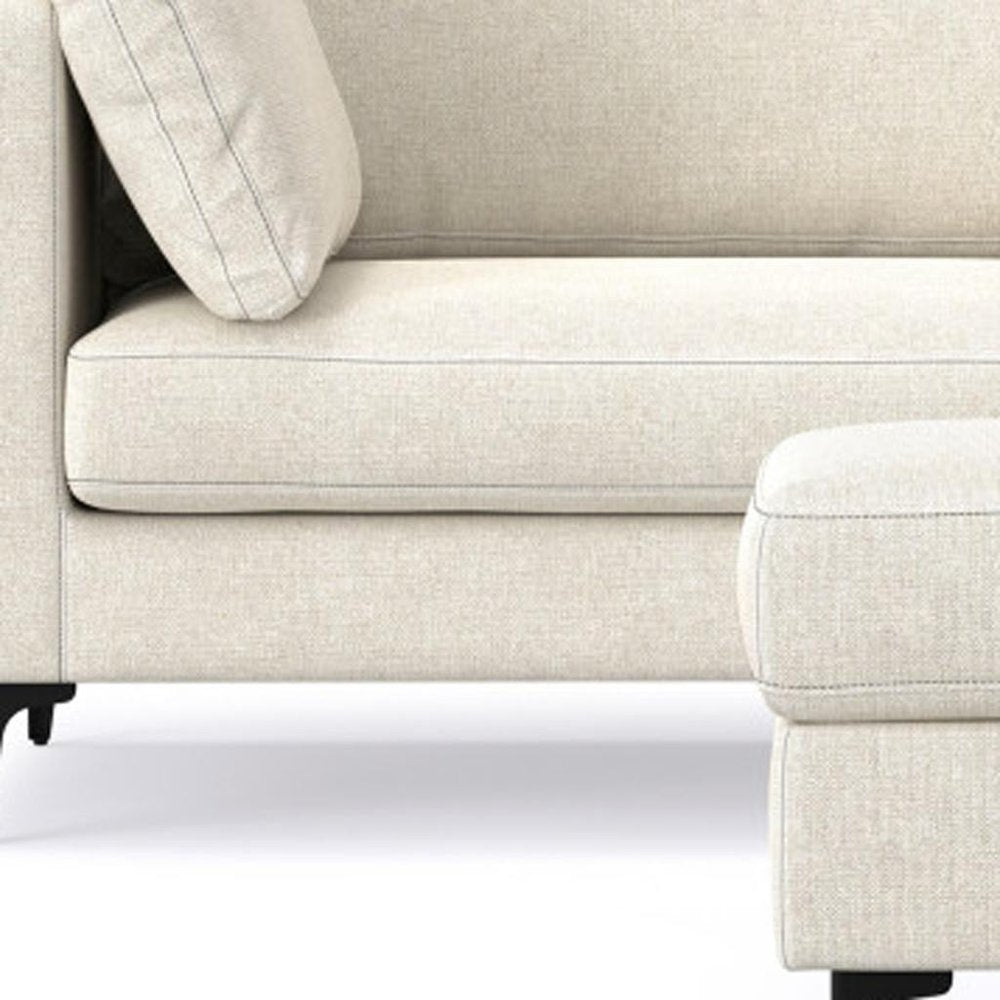 90" Cream Upholstered Sofa With Ottoman And Toss Pillows