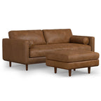 89" Brown Leather Sofa With Ottoman And Toss Pillows