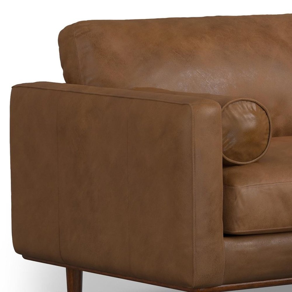 89" Brown Leather Sofa With Ottoman And Toss Pillows