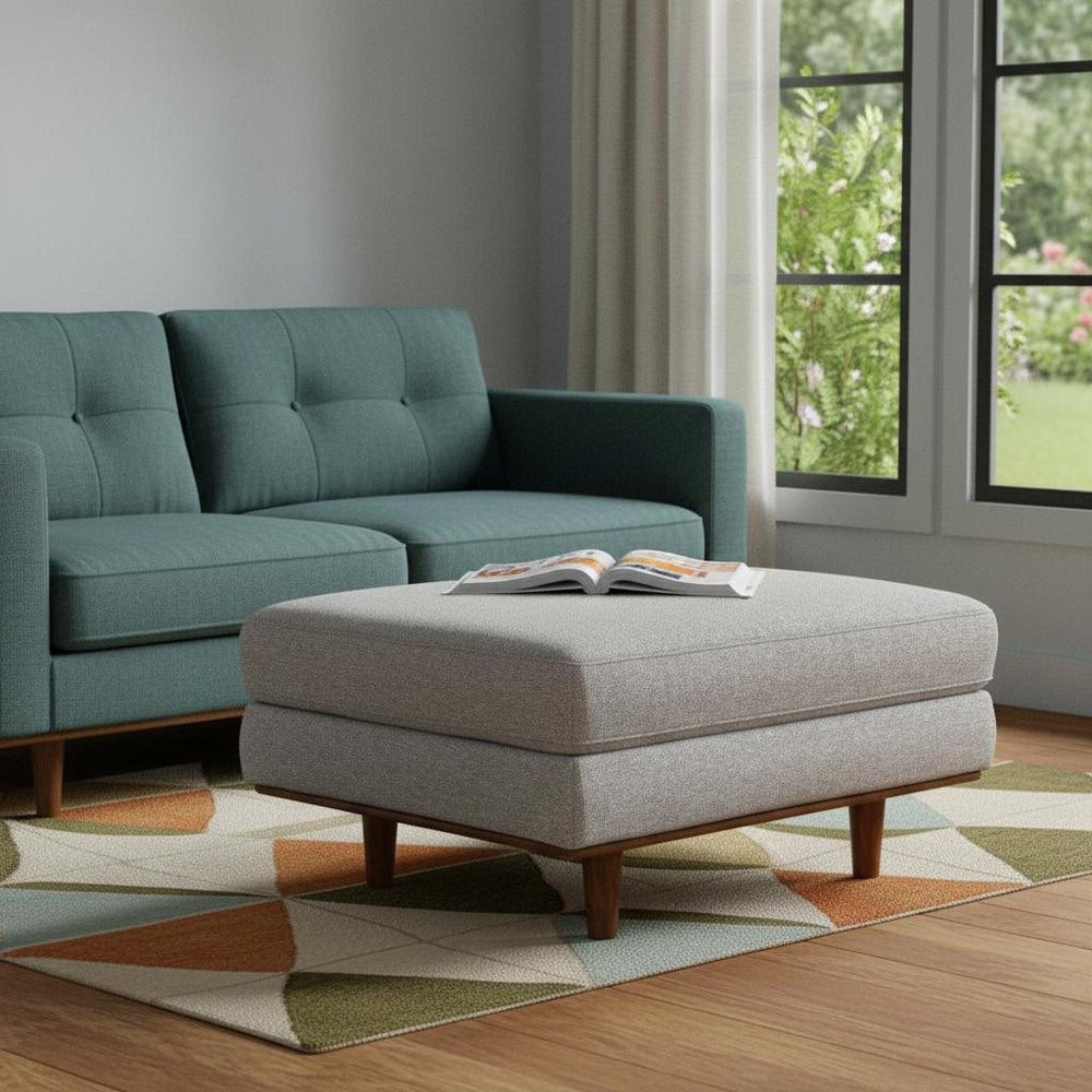 33" Gray And Brown Polyester Blend Cocktail Ottoman