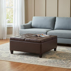 36" Chocolate And Espresso Faux Leather Tufted Ottoman With Storage