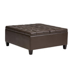 36" Chocolate And Espresso Faux Leather Tufted Ottoman With Storage