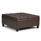 36" Chocolate And Espresso Faux Leather Tufted Ottoman With Storage