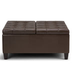 36" Chocolate And Espresso Faux Leather Tufted Ottoman With Storage