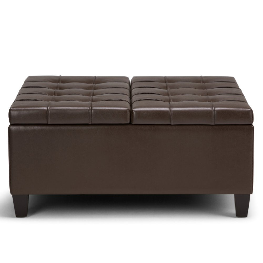 36" Chocolate And Espresso Faux Leather Tufted Ottoman With Storage
