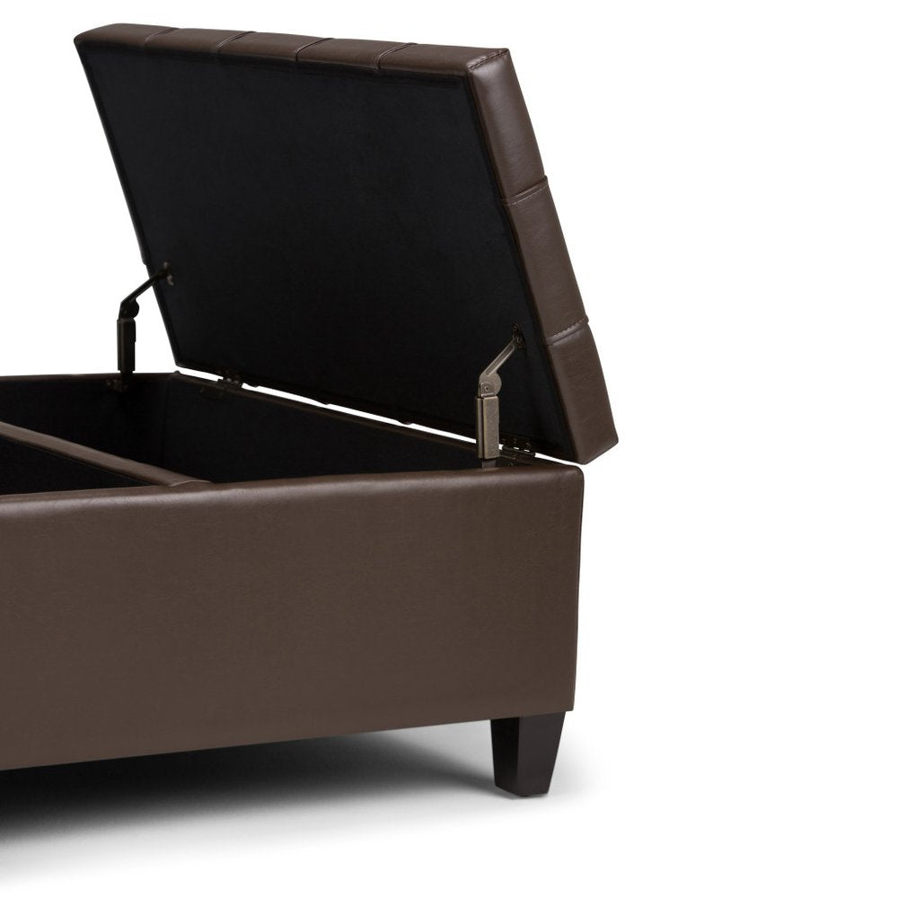 36" Chocolate And Espresso Faux Leather Tufted Ottoman With Storage