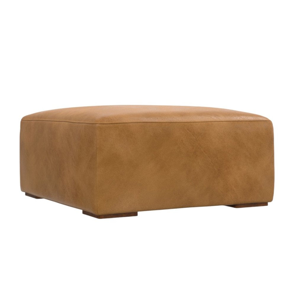 34" Brown Leather Cocktail Ottoman