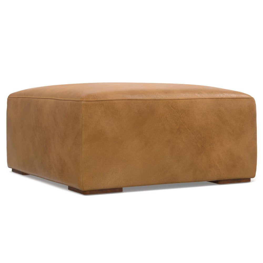 34" Brown Leather Cocktail Ottoman