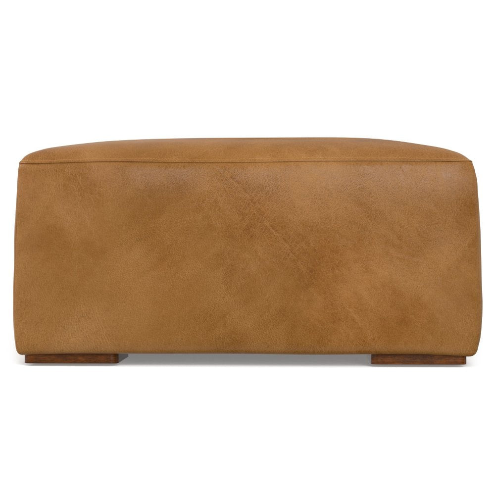 34" Brown Leather Cocktail Ottoman
