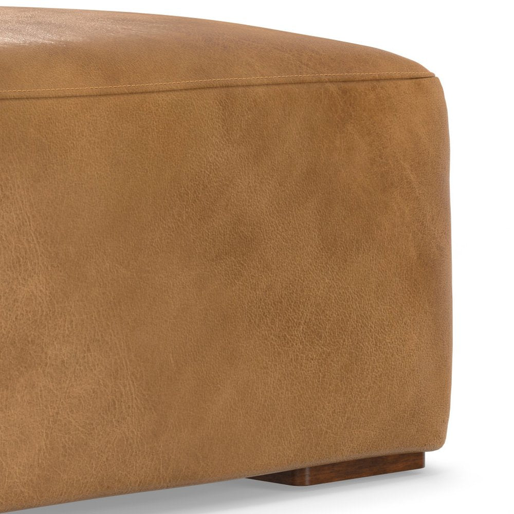 34" Brown Leather Cocktail Ottoman