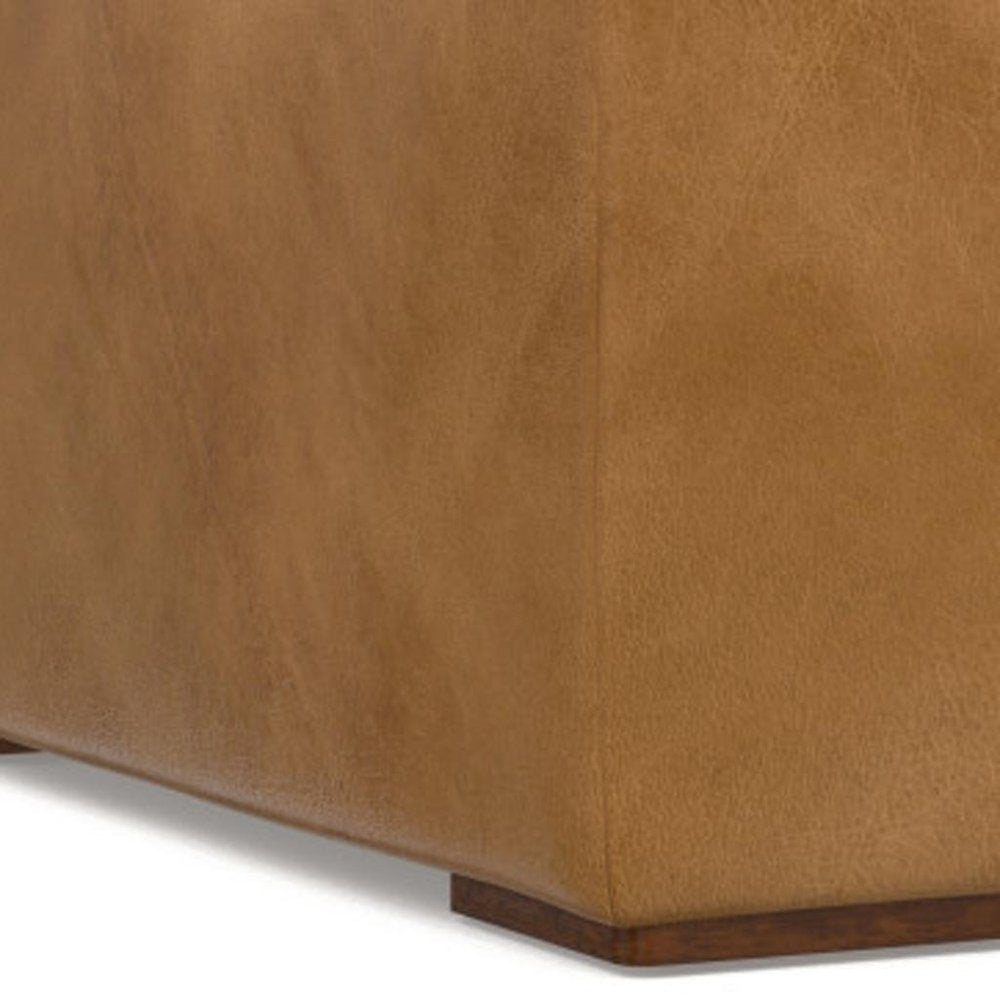 34" Brown Leather Cocktail Ottoman