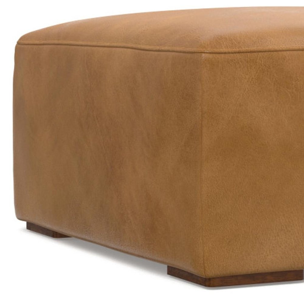 34" Brown Leather Cocktail Ottoman