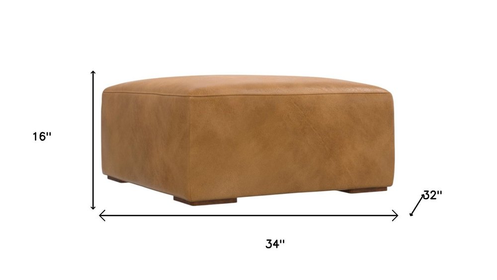 34" Brown Leather Cocktail Ottoman