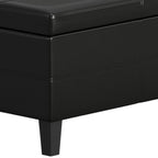 48" Black and Dark Brown Faux Leather and Solid Wood Upholstered Storage Bench With Flip Top