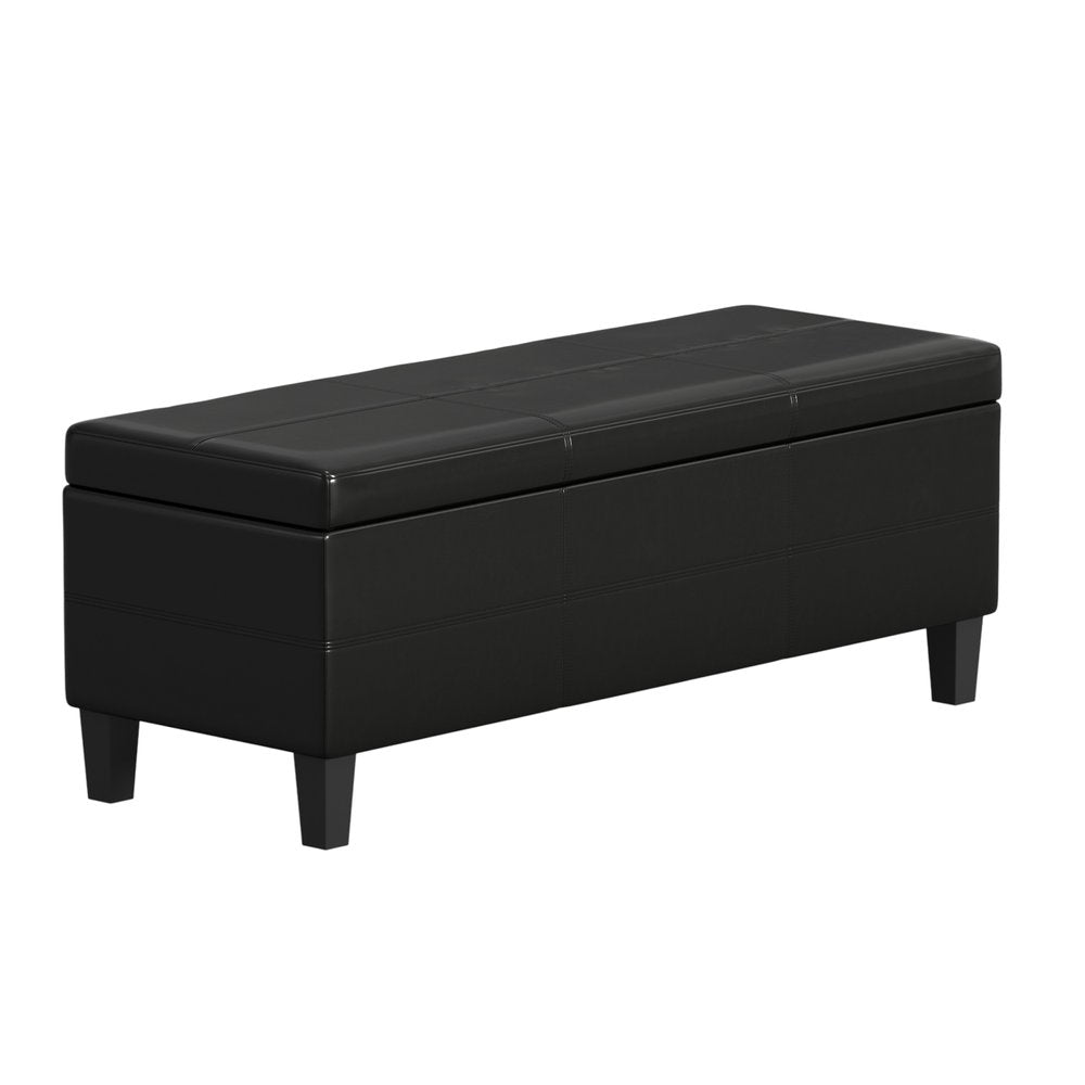 48" Black and Dark Brown Faux Leather and Solid Wood Upholstered Storage Bench With Flip Top