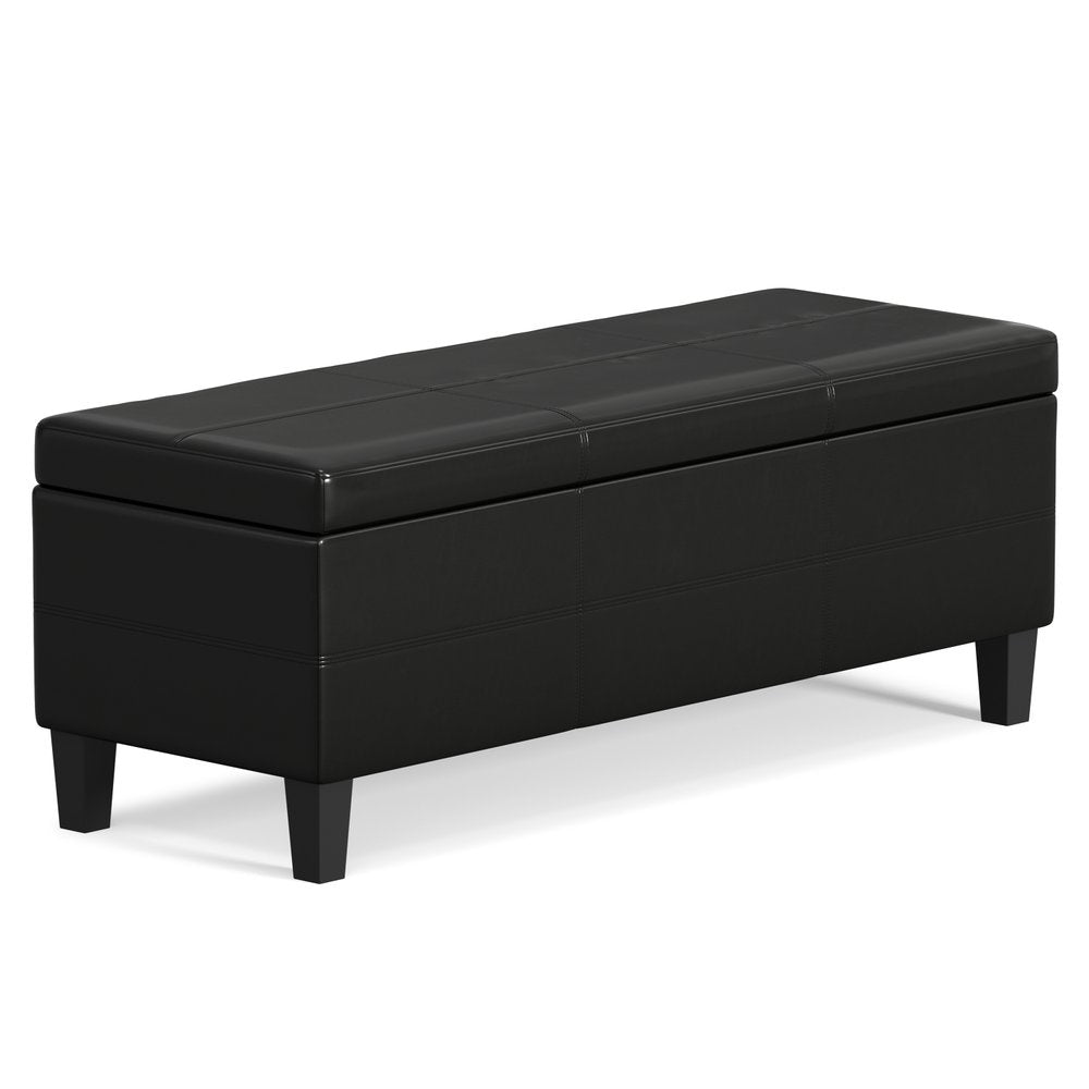 48" Black and Dark Brown Faux Leather and Solid Wood Upholstered Storage Bench With Flip Top