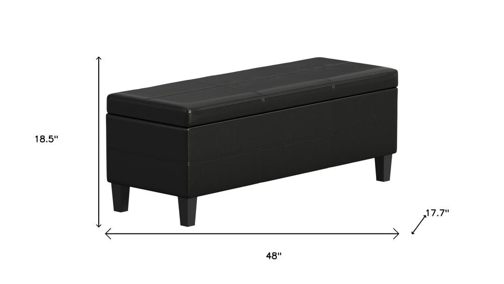 48" Black and Dark Brown Faux Leather and Solid Wood Upholstered Storage Bench With Flip Top