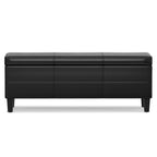 48" Black and Dark Brown Faux Leather and Solid Wood Upholstered Storage Bench With Flip Top