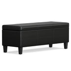 48" Black and Dark Brown Faux Leather and Solid Wood Upholstered Storage Bench With Flip Top