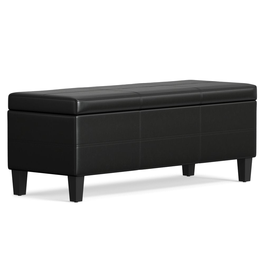 48" Black and Dark Brown Faux Leather and Solid Wood Upholstered Storage Bench With Flip Top
