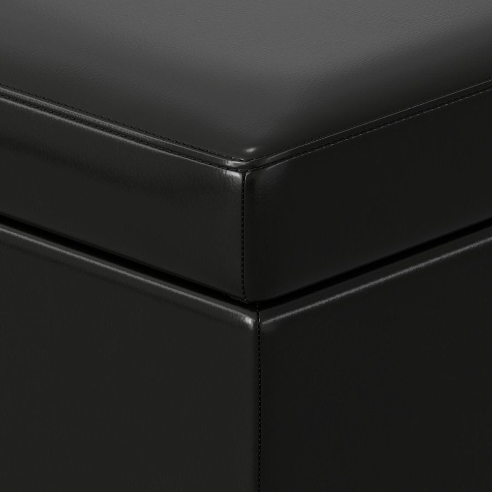 48" Black and Dark Brown Faux Leather and Solid Wood Upholstered Storage Bench With Flip Top
