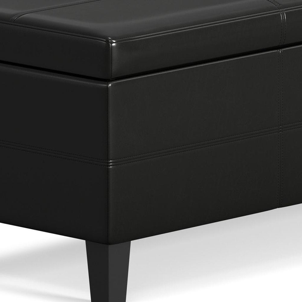 48" Black and Dark Brown Faux Leather and Solid Wood Upholstered Storage Bench With Flip Top