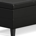 48" Black and Dark Brown Faux Leather and Solid Wood Upholstered Storage Bench With Flip Top