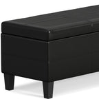 48" Black and Dark Brown Faux Leather and Solid Wood Upholstered Storage Bench With Flip Top