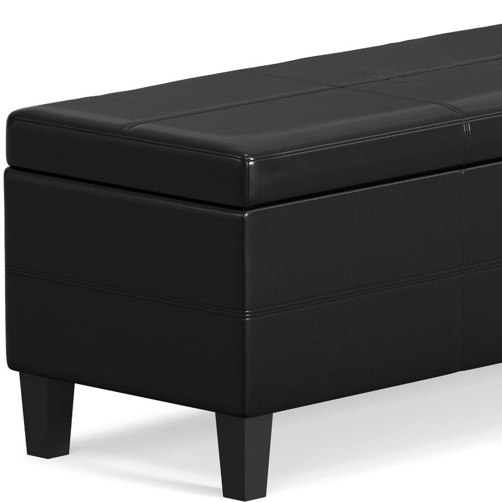 48" Black and Dark Brown Faux Leather and Solid Wood Upholstered Storage Bench With Flip Top