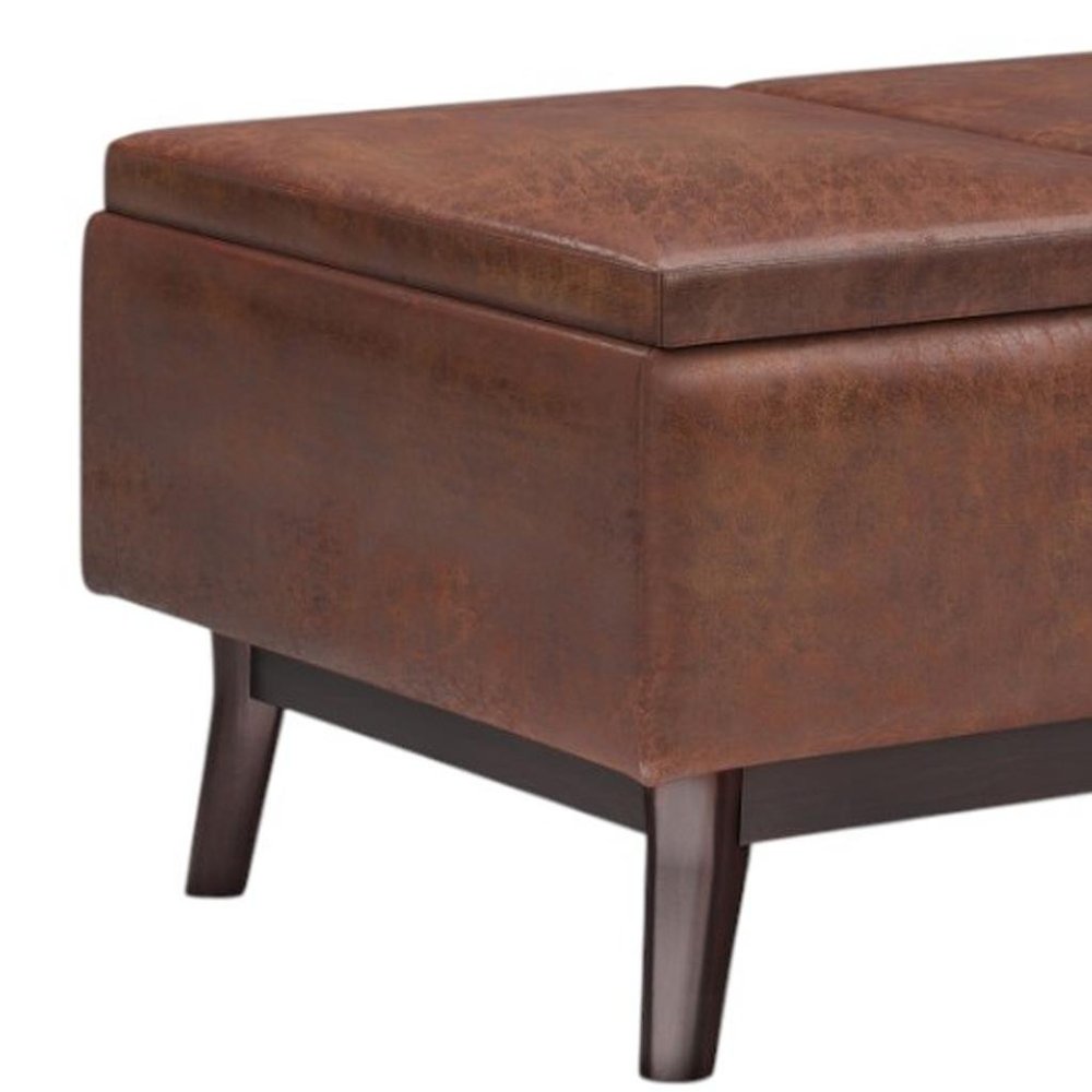 34" Black And Dark Brown Faux Leather Ottoman With Storage