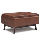 34" Black And Dark Brown Faux Leather Ottoman With Storage