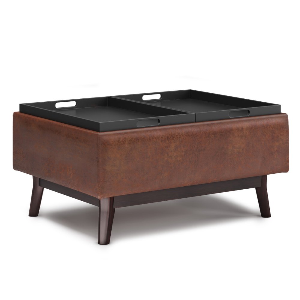 34" Black And Dark Brown Faux Leather Ottoman With Storage