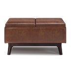 34" Black And Dark Brown Faux Leather Ottoman With Storage