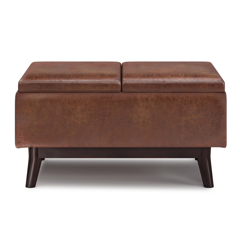 34" Black And Dark Brown Faux Leather Ottoman With Storage