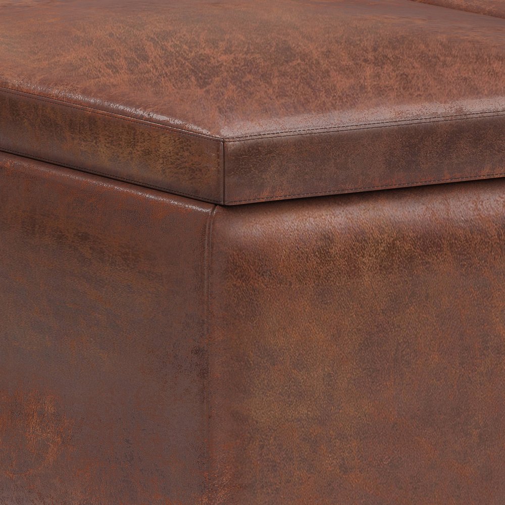 34" Black And Dark Brown Faux Leather Ottoman With Storage
