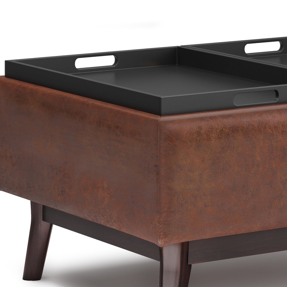 34" Black And Dark Brown Faux Leather Ottoman With Storage
