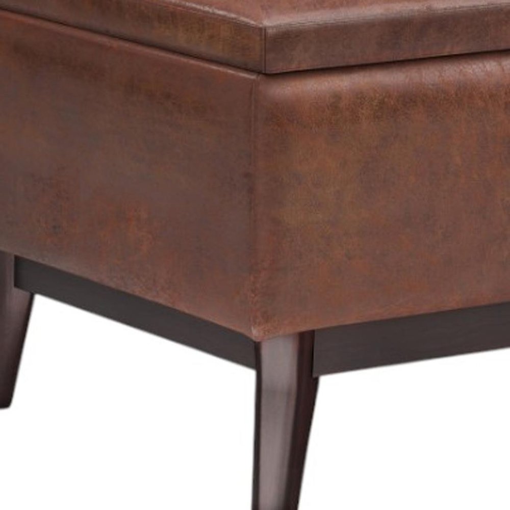 34" Black And Dark Brown Faux Leather Ottoman With Storage